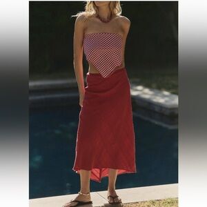 Free People Sunrise Samba Pleated Draped Button Detail Midi Skirt NWT Size Small